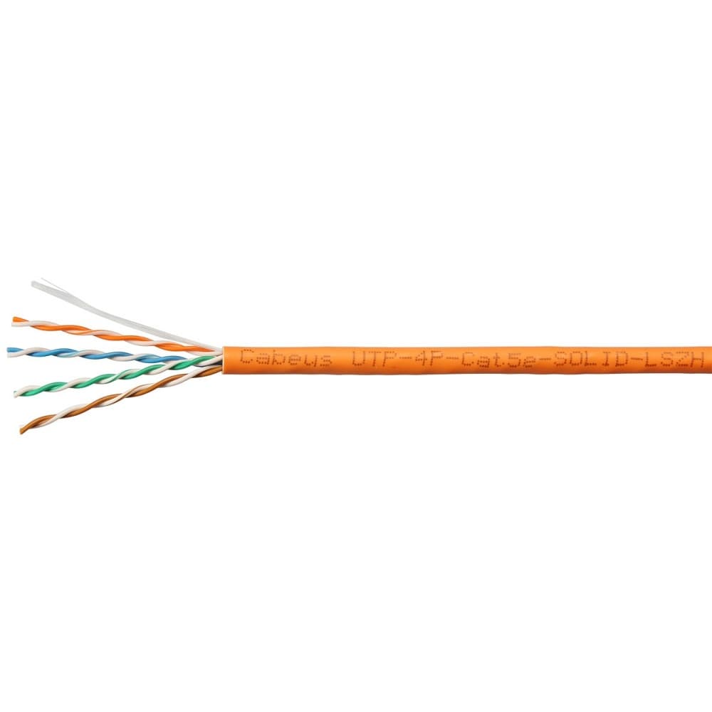 Cabeus UTP-4P-Cat.5e-SOLID-LSZH Кабель витая пара UTP (U/UTP), категория 5e, 4 пары (24 AWG), одножильный, оранжевый, LSZH, нг(А)-HF