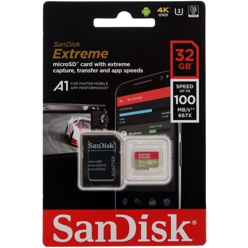 Micro SecureDigital 32GB SanDisk microSDXC Class 10 UHS-I A1 C10 V30 U3 Extreme 100MB/s