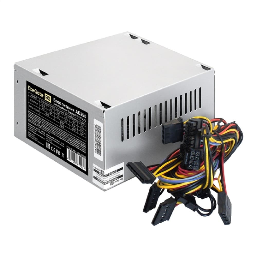 Exegate EX219182RUS / 251753 Блок питания 350W ATX-AB350 OEM, 8cm fan, 24+4pin, 2*SATA, 2*IDE