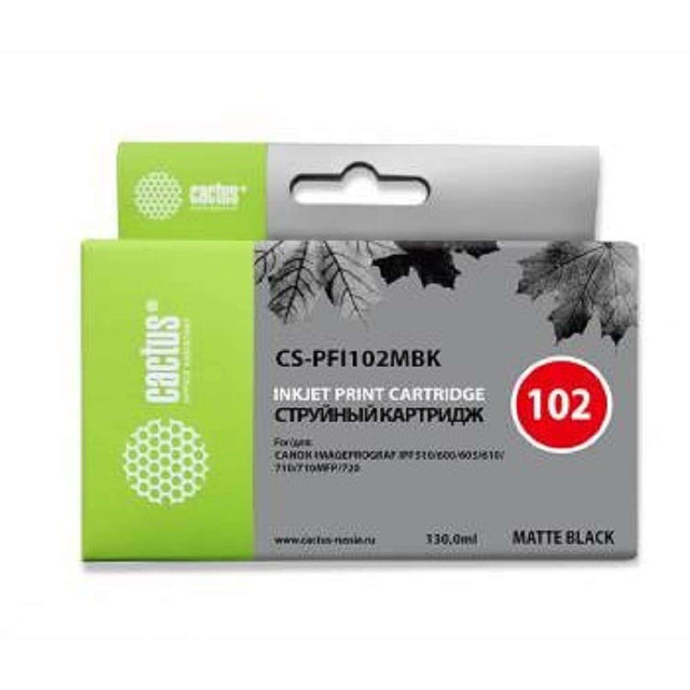 CACTUS PFI-102MBK Картридж струйный для Canon iPF500/iPF600/iPF700/ MFP M40/iPF765/LP17/LP24, черный матовый (130мл)