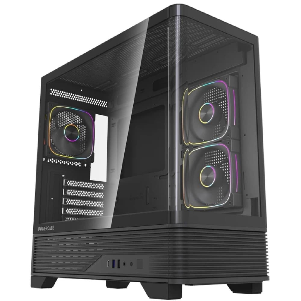 Powercase Корпус Vision Micro M6B, Curved Glass, Type-C, 3x 120mm ARGB PWM Fan, чёрный, mATX (CVMM6B-A3)