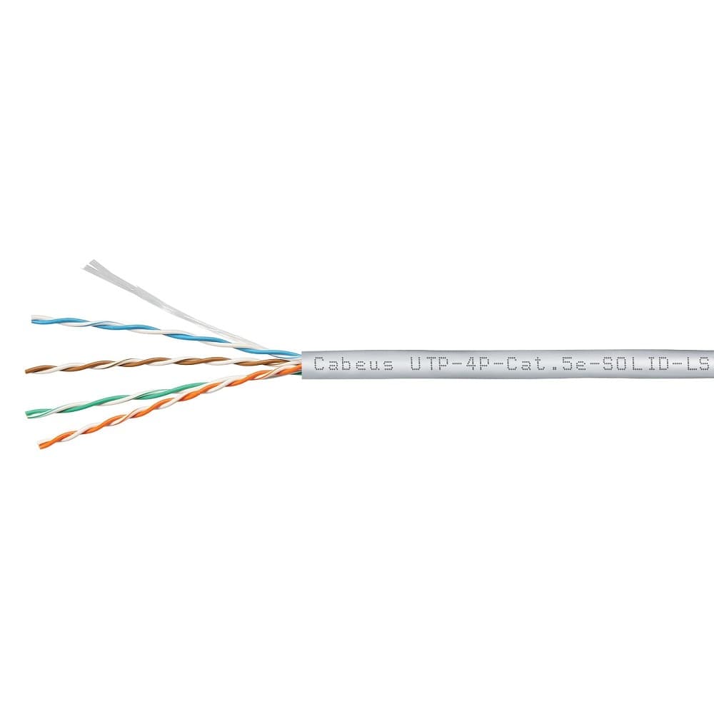 Cabeus UTP-4P-Cat.5e-SOLID-LSZH-GY Кабель витая пара UTP (U/UTP), категория 5e, 4 пары (24 AWG), одножильный, серый, LSZH, нг(А)-HF
