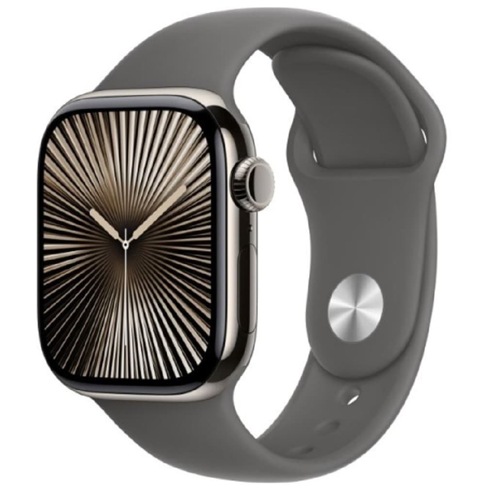 Apple Watch Series 10 + Cellular 42mm Natural Titanium Case with Stone Grey Sport Band - M/L (MWXE3ZP/A)