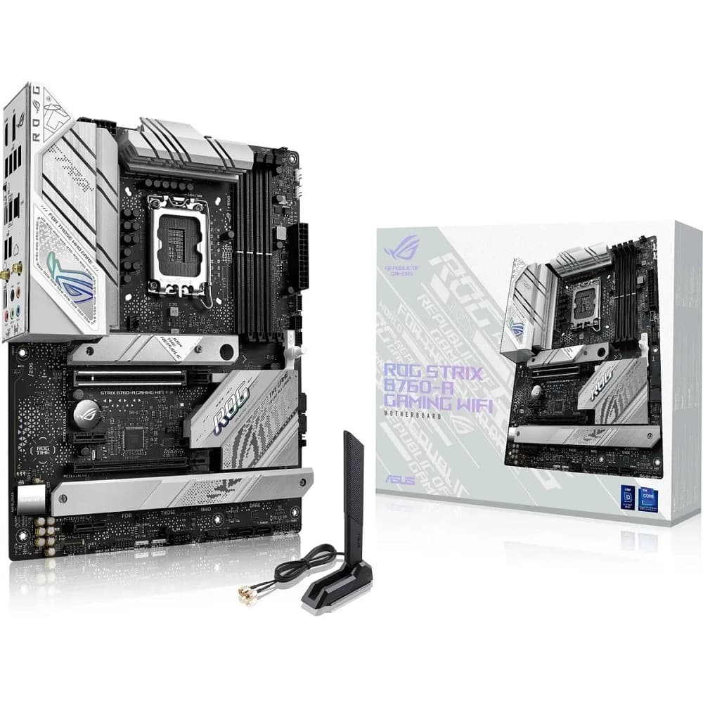 ASUS ROG STRIX B760-A GAMING WIFI (Socket 1700, ATX, 4xDDR5(192GB), DP/HDMI, 1xPCIe 5.0x16/1xPCIe 3.0x16/2xPCIe 3.0, 1xLAN (2.5GbE), Wi-Fi 6E, BT, 4xSATA 6Gb/s, 3xM.2, 2xType-C, 3xUSB 3.2, 4xUSB)