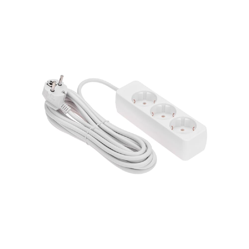 Удлинитель 3 гнезда, 5 м, 3х0,75 мм², с/з, белый PROconnect