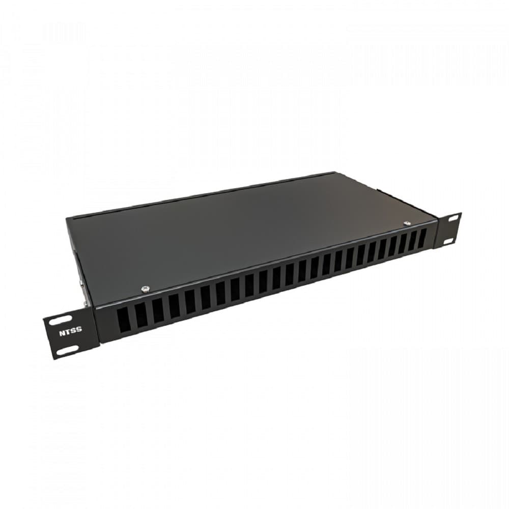 NTSS Кросс NTSS оптический 19'' частично укомплектованный 1U, 24 порта LC quadro (сплошная панель, сплайс-кассета-3шт) черный RAL 9005 NTSS-RFOB-1U-24-4LC-S0000-BL