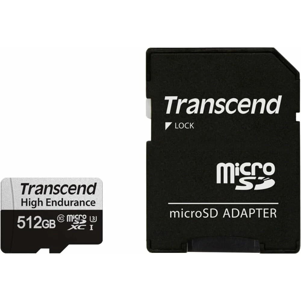 Micro SecureDigital 512GB Transcend 350V (высокой надёжности) UHS-I Class 10 U1, с адаптером