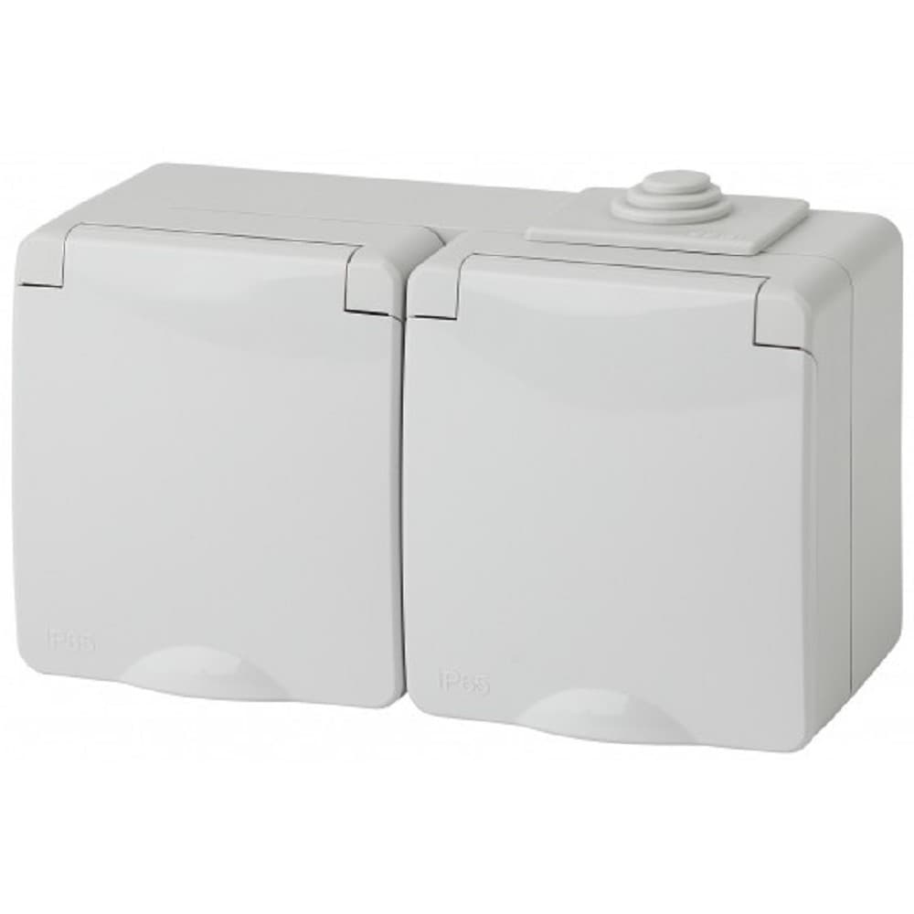 Эра Б0035991 11-2603-03 Розетка 2x2P+E гориз. IP65, 16A-250В, ОУ, серый, Эксперт