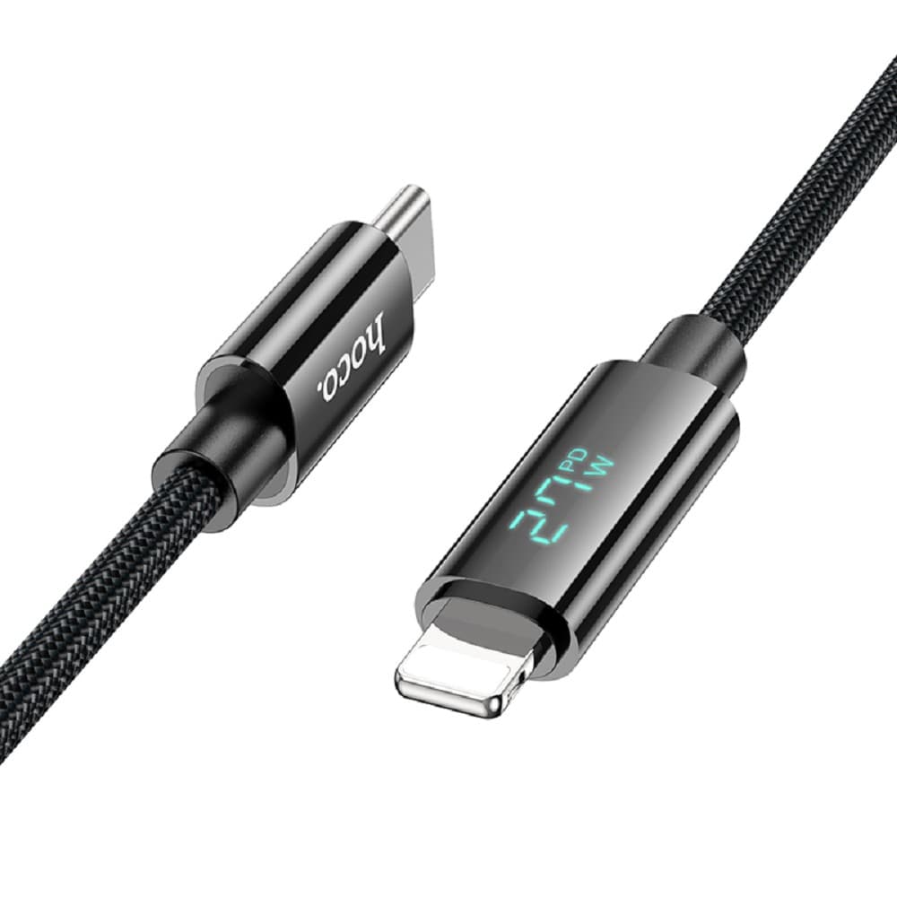 HOCO Кабель USB2.0 Hoco Type-C/Lightning, 2.4А, 27Вт, с дисплеем, U125, 1.2м, черный, коробка