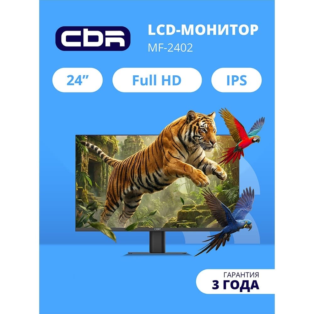 Монитор 23.8" CBR MF-2402 IPS 1920x1080, 75 Гц, 5 мс, 16:9, 250 кд/м², 1xHDMI, 1xVGA, 1xDP, 2x3 Вт, черный