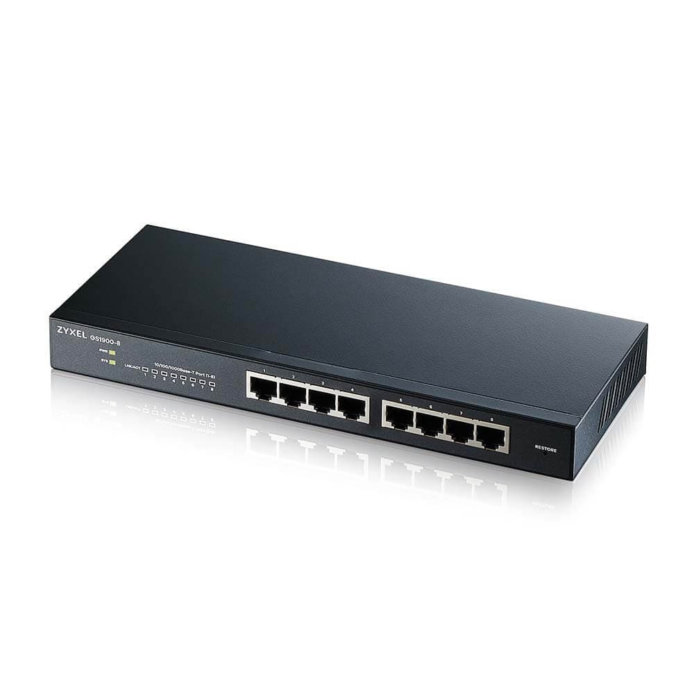 ZYXEL GS1900-8-EU0101F Smart коммутатор GS1900-8, 8xGE, настольный, бесшумный