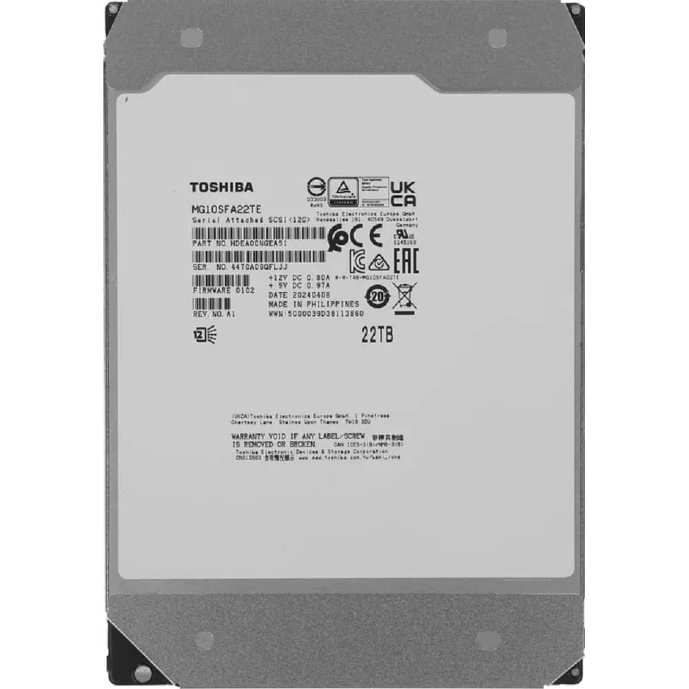 HDD Toshiba SAS 22Tb 3.5" Server 7200 12Gbit/s 512Mb MG10SFA22TE