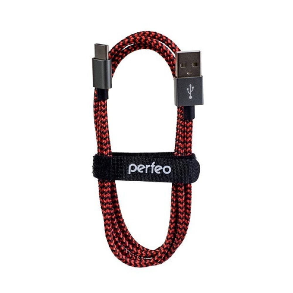 PERFEO Кабель USB2.0 A вилка - USB Type-C вилка, черно-красный, длина 1 м. (U4901)