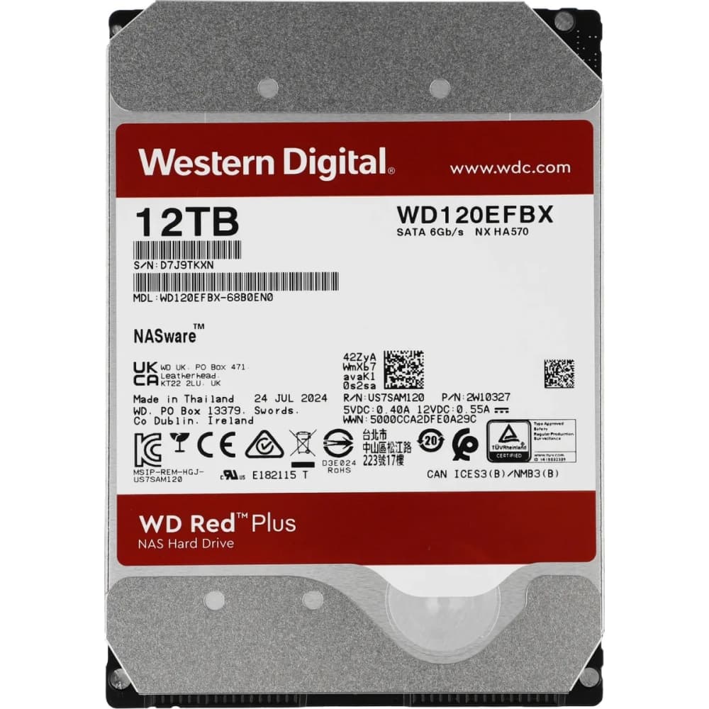 Жесткий диск NAS 12 TB WD WD120EFBX Red Plus 3.5", SATA3, 6Gb/s, 5400 RPM, 256Mb