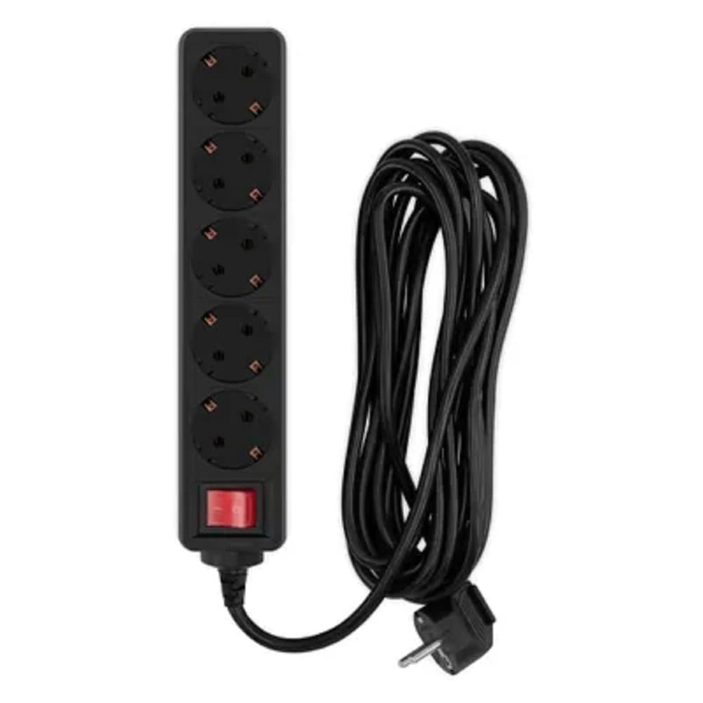 PC PET Сетевой фильтр AP01006-5-B 5м (5 розеток, EURO, EURO/RUS), черный