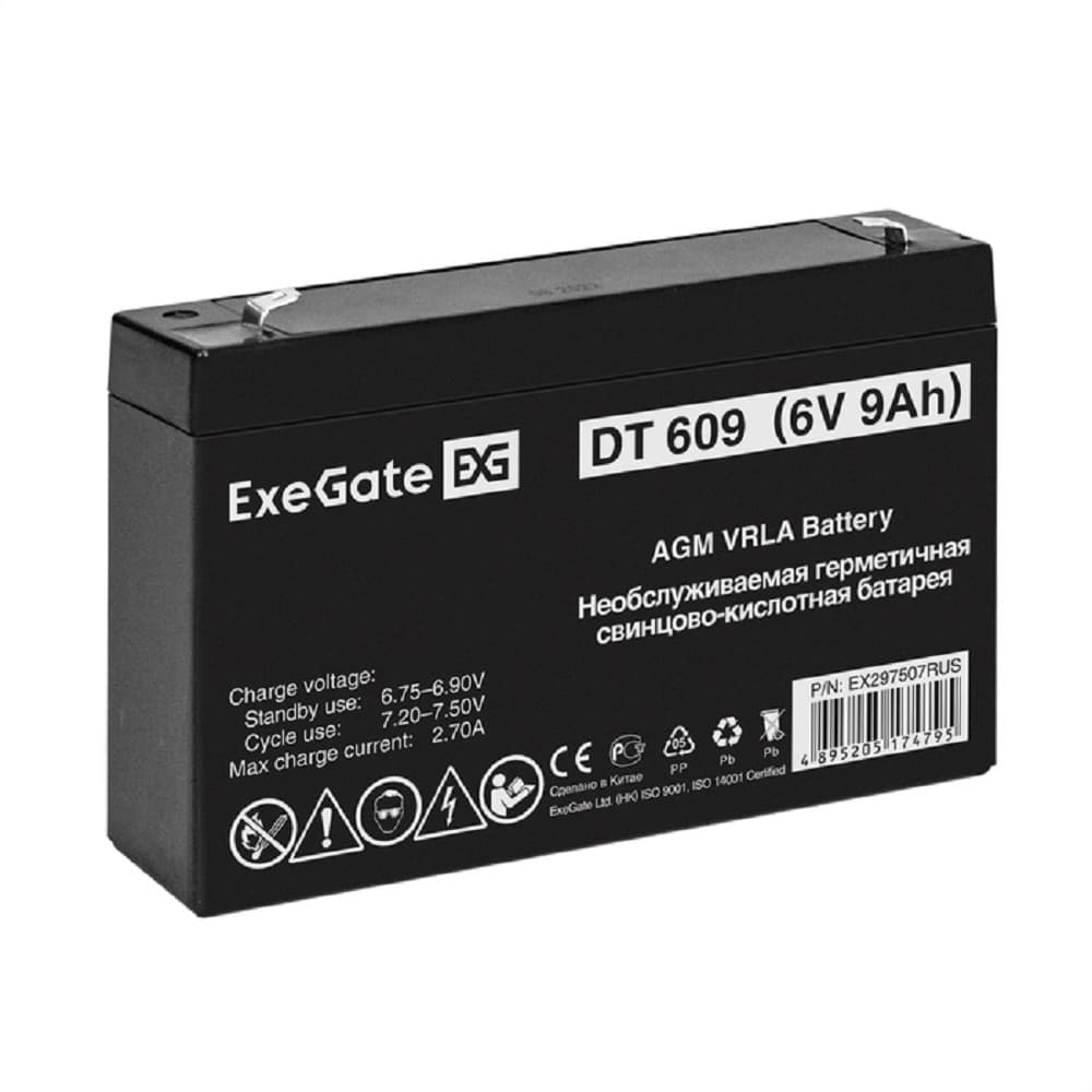 Exegate EX297507RUS Аккумуляторная батарея DT 609 (6V 9Ah, клеммы F2)