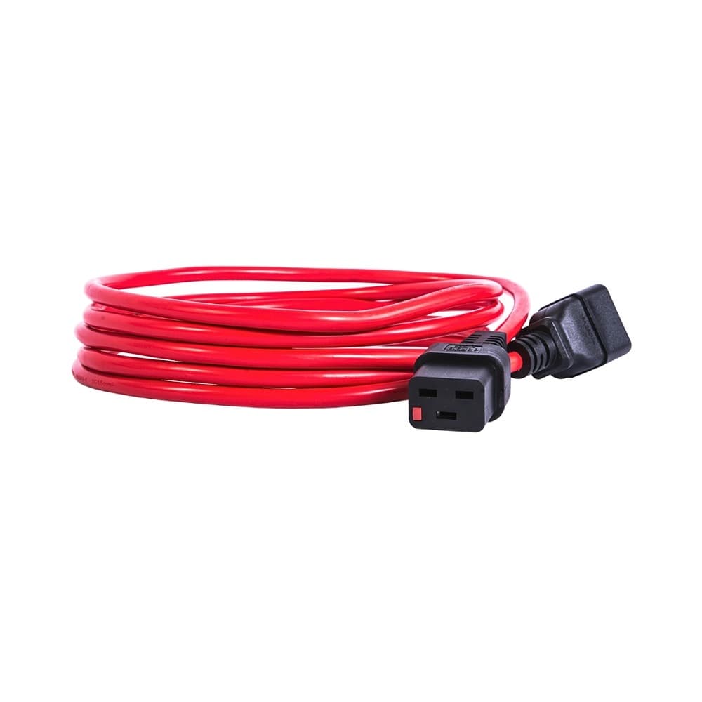 REM Шнур питания с фиксатором IEC 60320 C19/IEC 60320 C20, 16 А / 250 В (3 ? 1,5), длина 3 м, красный R-16-Cord-C19-C20-3-Red