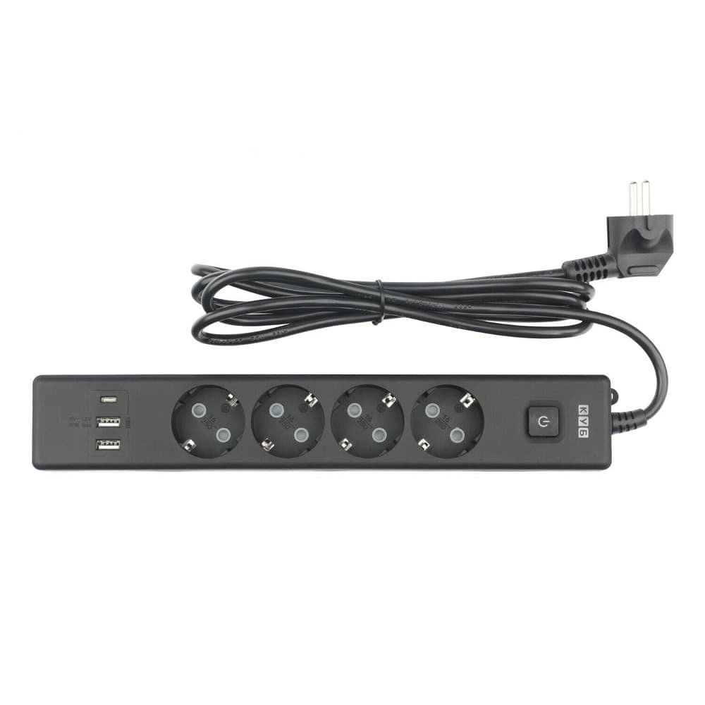 PowerCube Бытовой удлинитель (PC-7B-2M) 4р с/з вык.,3USB, 3500 Вт, 16А, 1.9 м, 3*1,0 (черный)