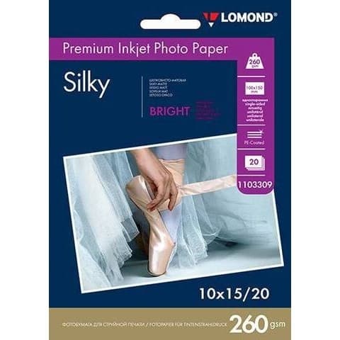 Фотобумага ПРЕМИУМ для стр.печати LOMOND 10х15см 260 г/м2 односторонняя Silky Bright 20л