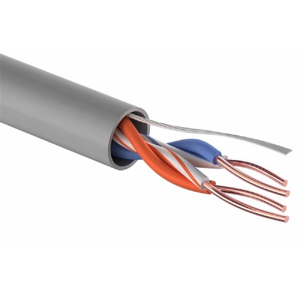 PROconnect (01-0022-3) Кабель витая пара омедненный U/UTP, CCA, CAT 5e, PVC, 2PR, 24AWG, INDOOR, SOLID, серый, 305м