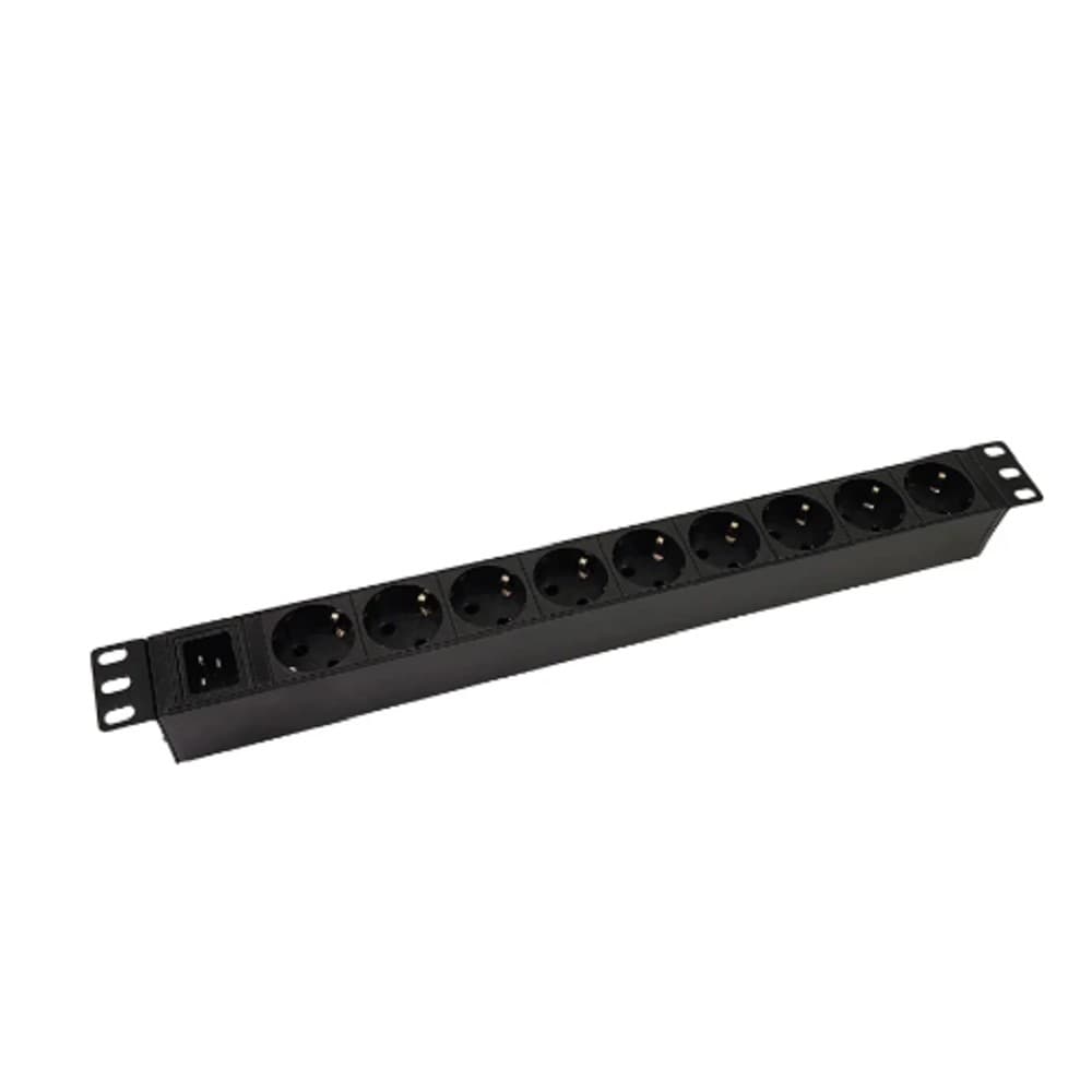 NTSS Блок розеток 19", 9 розеток 1U, алюминий, 1ф16А, 3.7кВт, Schuko CEE 7/7, вх. 60320 C20 NTSS-PDU-DA2035