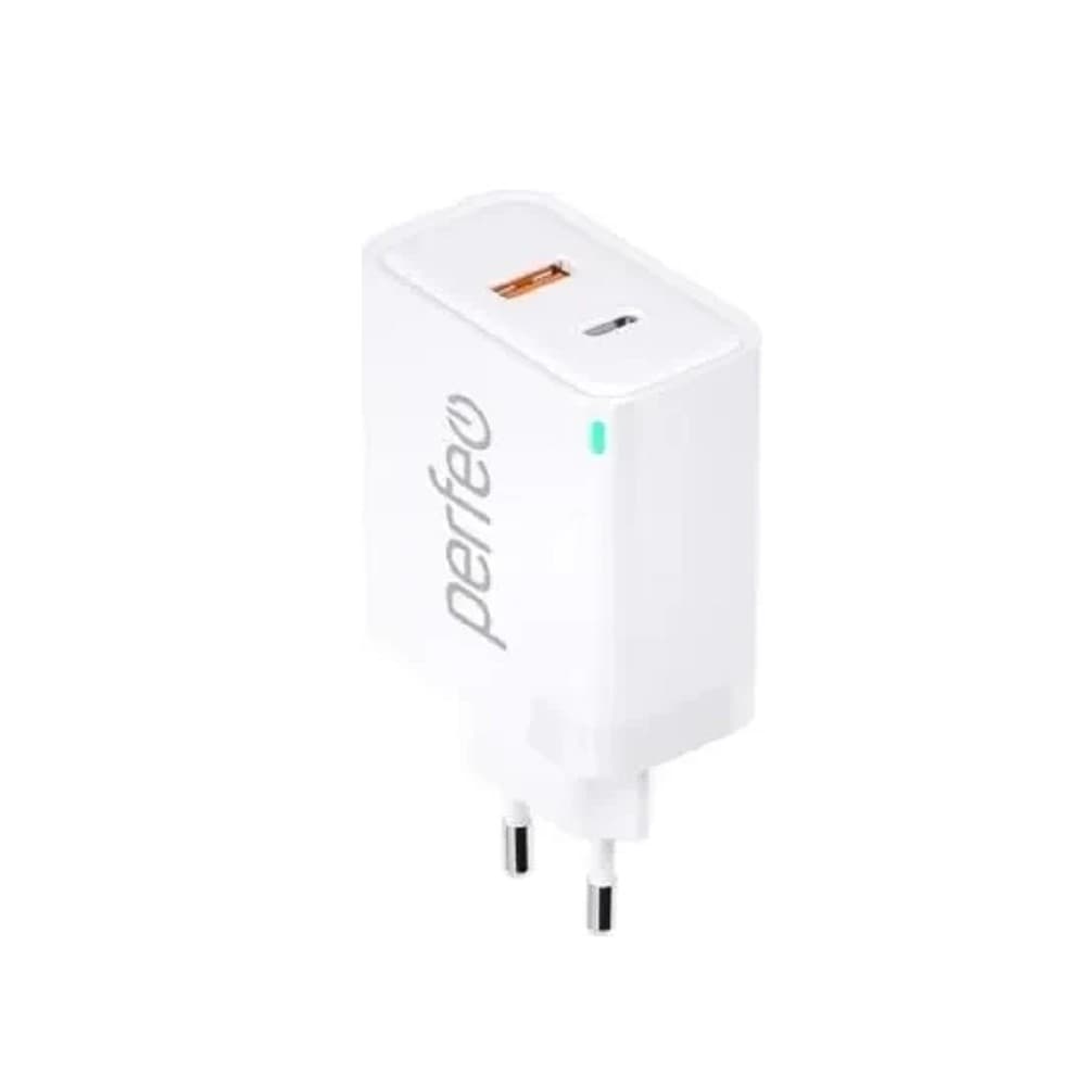 PERFEO Сетевое зарядное устройство с двумя разъемами USB-A+TYPE-C, GaN, 45W, белый (I4663)