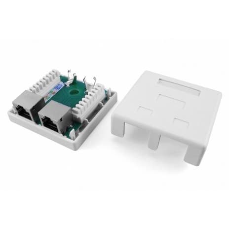 Hyperline SB1-2-8P8C-C5e-SH-WH Розетка компьютерная RJ-45(8P8C), категория 5e, экранированная, двойная, внешняя, Dual IDC