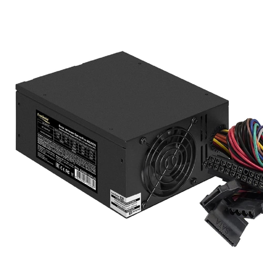 Exegate EX292190RUS Серверный БП 400W ExeGate ServerPRO-400ADS (ATX, APFC, КПД 82% (80 PLUS), 2x8cm fans, 24pin, (4+4)pin, PCIe, 9xSATA, black)