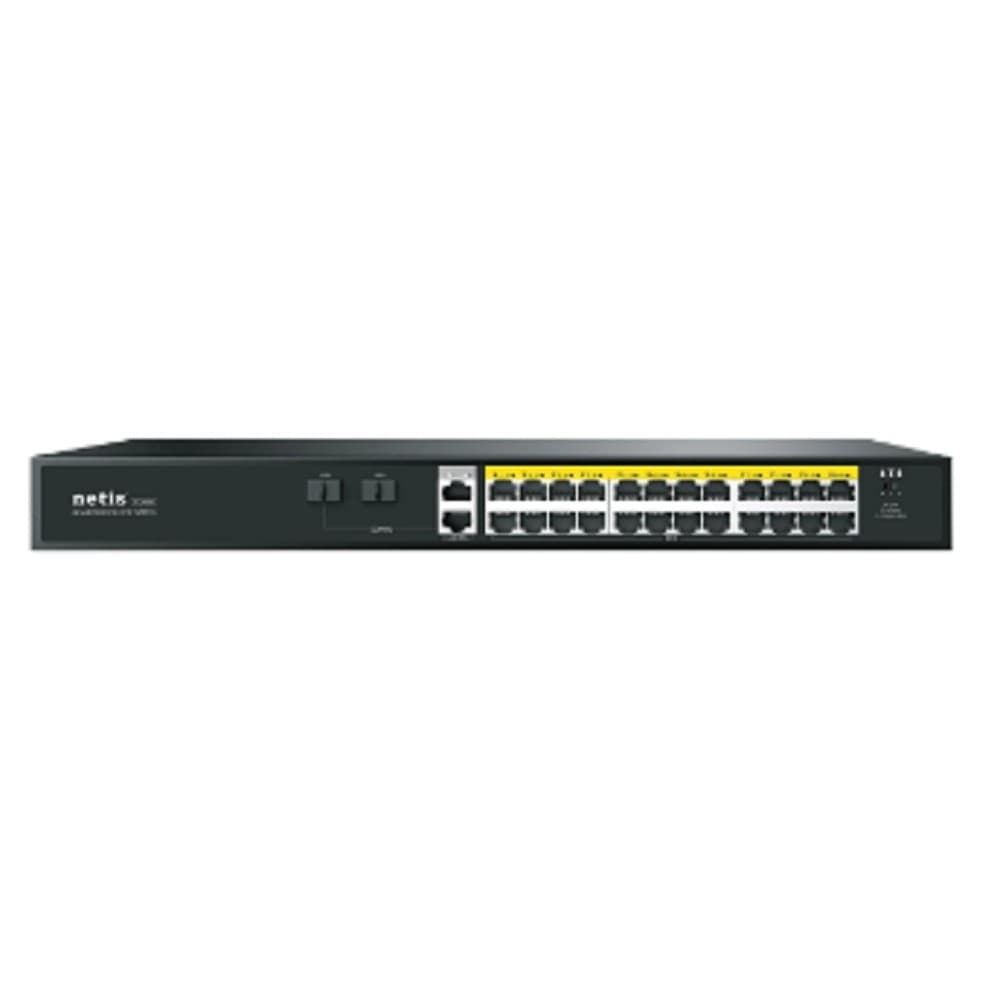 Коммутатор Netis P124GH (L2) 24x100Мбит/с 2x1Гбит/с 1xКомбо(1000BASE-T/SFP) 1SFP 24PoE 24PoE+ 360W неуправляемый