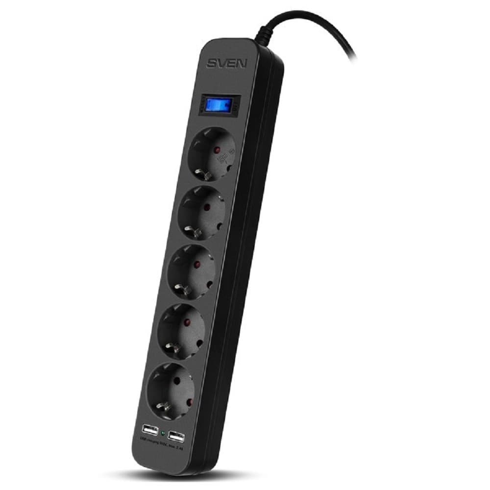Сетевой фильтр Sven SF-05LU Black 1.8м