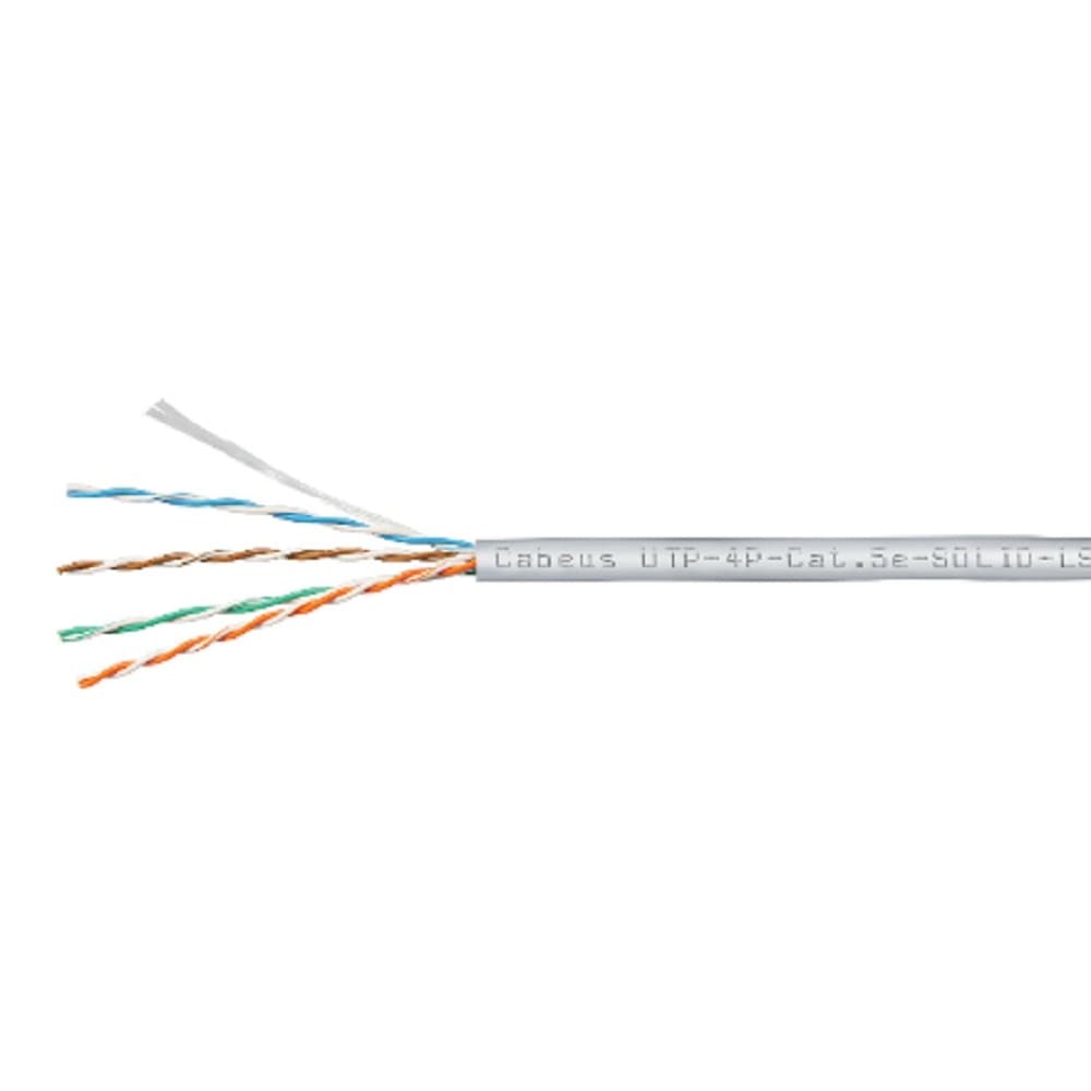 CABEUS UTP-4P-CAT.5E-SOLID-LSZH-GY КАБЕЛЬ ВИТАЯ ПАРА UTP (U/UTP), КАТЕГОРИЯ 5E, 4 ПАРЫ (24 AWG), ОДНОЖИЛЬНЫЙ, СЕРЫЙ, LSZH, НГ(А)-HF, (305 М)