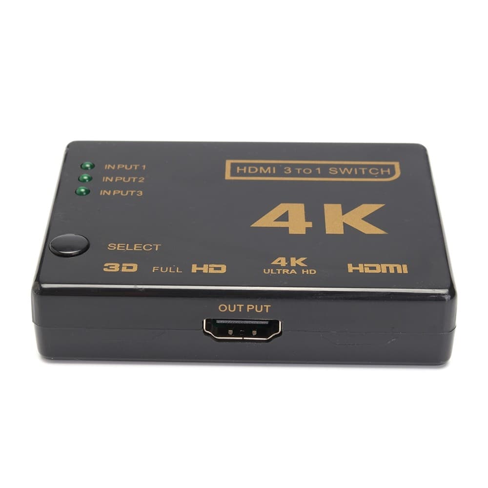 ORIENT HDMI 4K Switch HS0301H-IR 3-1, HDMI 1.4/3D, UHDTV 4K(3840x2160)/HDTV1080p/1080i/720p, HDCP1.2, внешний ИК приемник, пульт ДУ, питание от HDMI, пл.корпус