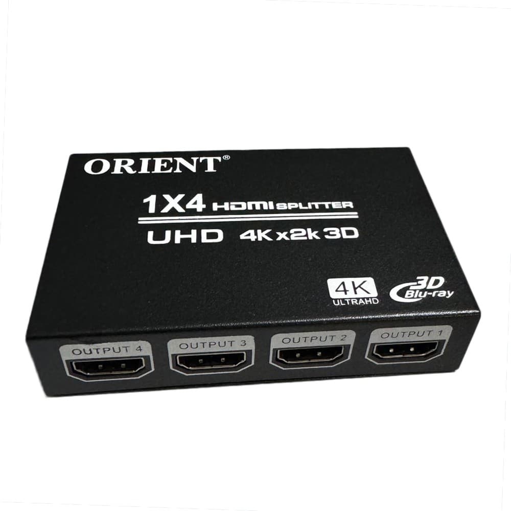 ORIENT HDMI 4K Splitter HSP0104HN, 1->4, HDMI 1.4/3D, UHDTV 4K(3840x2160)/HDTV1080p/1080i/720p, HDCP1.2, внешний БП-зарядник 2xUSB 5В/2.1A, метал.корпус
