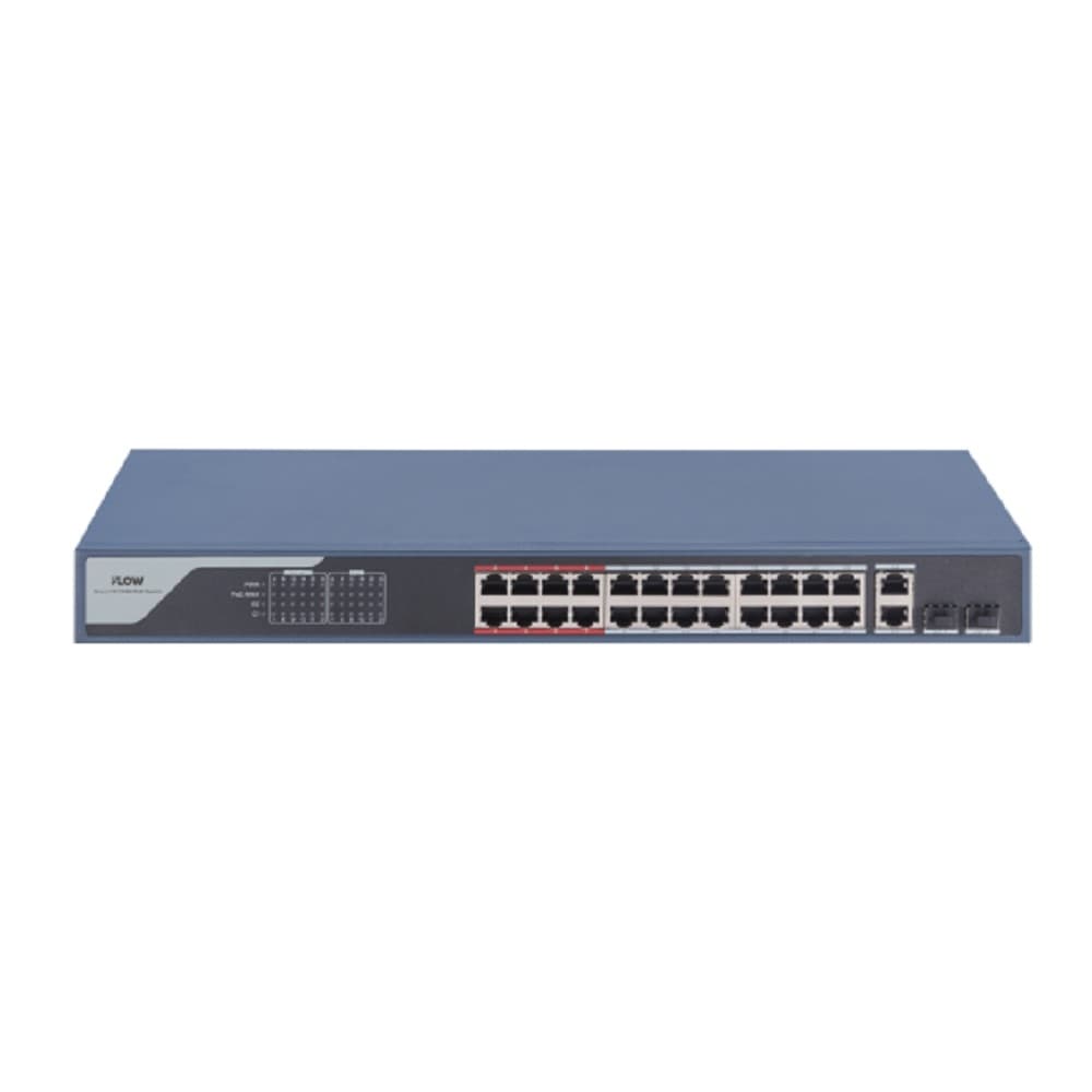 iFLOW F-SW-EM426POE-VM L2, Смарт-управляемый, 24 порта, 2 гигабитных комбо-порта, 802.3af/at, бюджет мощности PoE 370 Вт, поддержка режима передачи до 300м,10Мб/с, CAT6