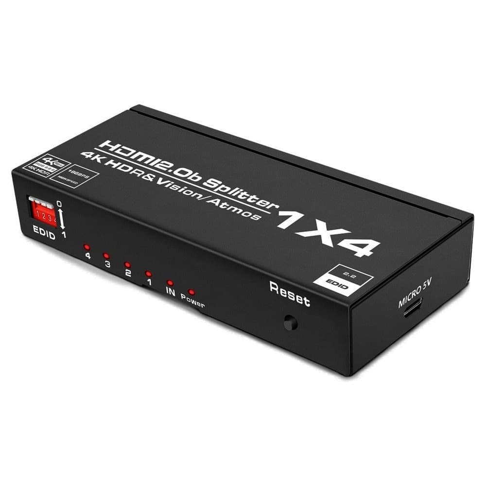 ORIENT HSP0104HL, HDMI разветвитель 1->4, UHD 4K/30Гц (3840x2160), 1080p/60Гц, HDMI 1.4, HDCP 1.2, питание от USB, пластик.корпус, цвет чёрный