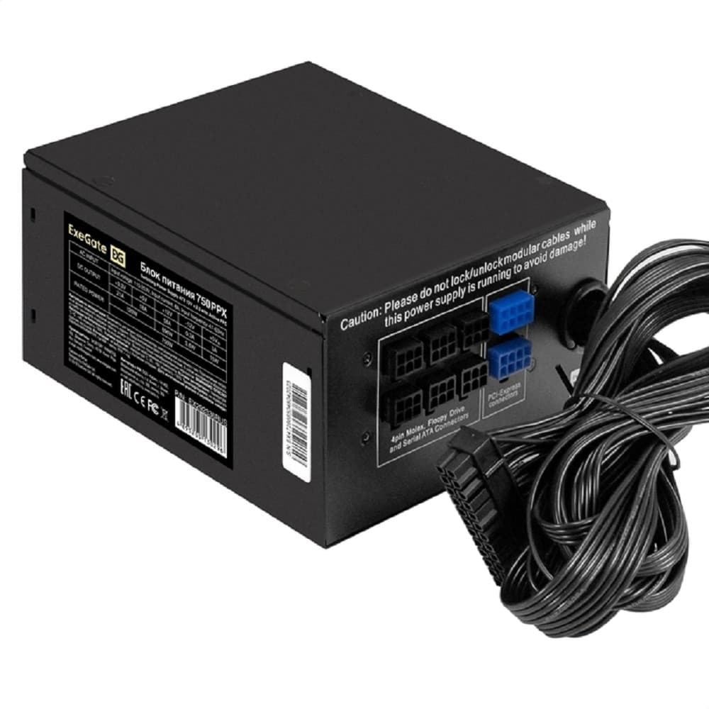 Exegate EX292336RUS Блок питания 750W ExeGate 750PPX (ATX, APFC, КПД 80% (80 PLUS), 14cm fan, 20+4pin, 2x(4+4)pin, 6xPCI-E, 10xSATA, 4xIDE, Cable Management, black, RTL)