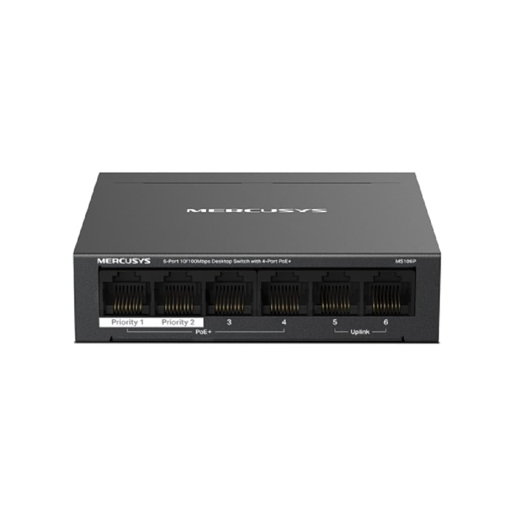 Mercusys MS106P Настольный коммутатор с 6 портами 10/100 Мбит/с (4 порта PoE+)