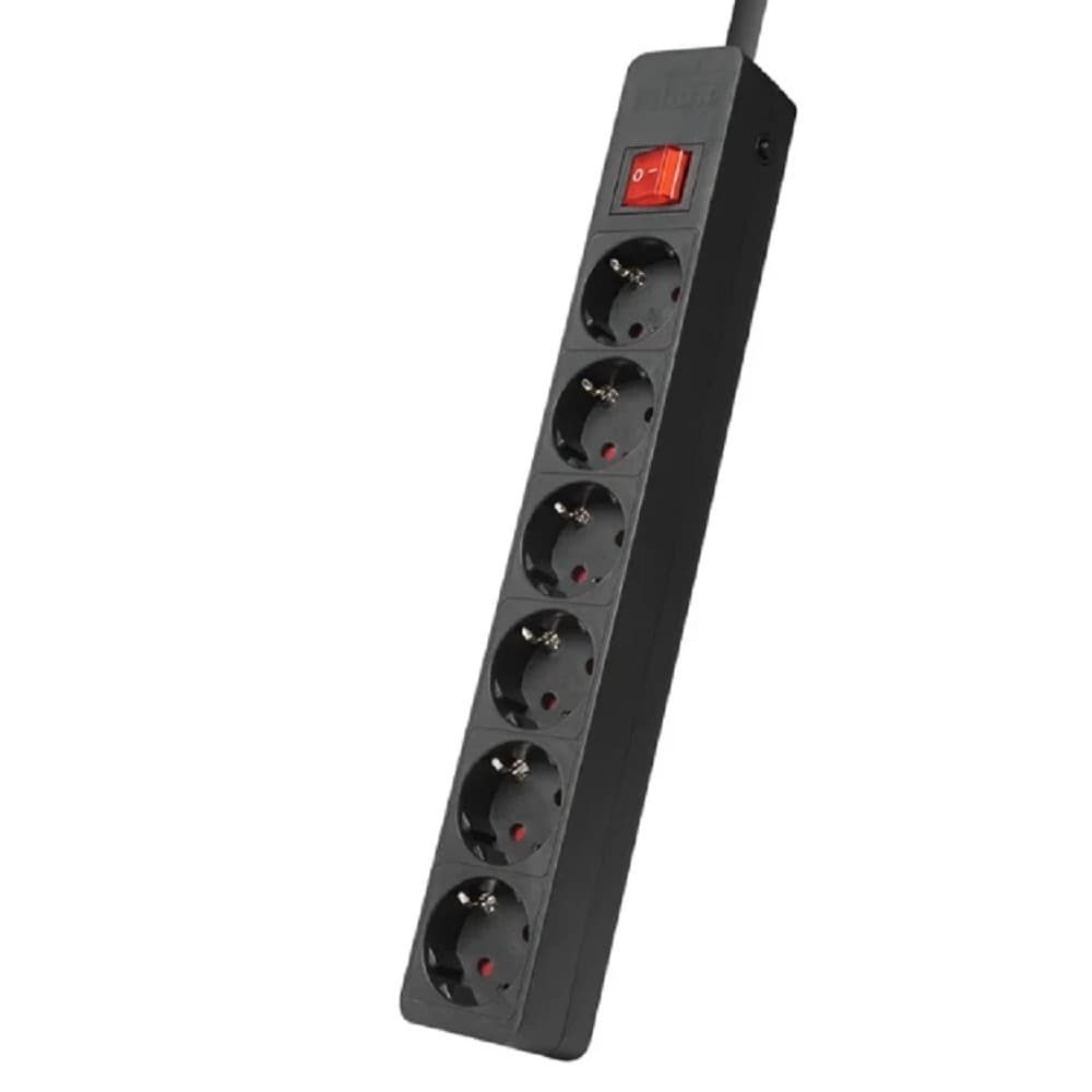 Сетевой фильтр Filum FL-SP6-3.0M-16, 4000 Вт., 6 розеток, защитные шторки, шнур 3.0 м., черный