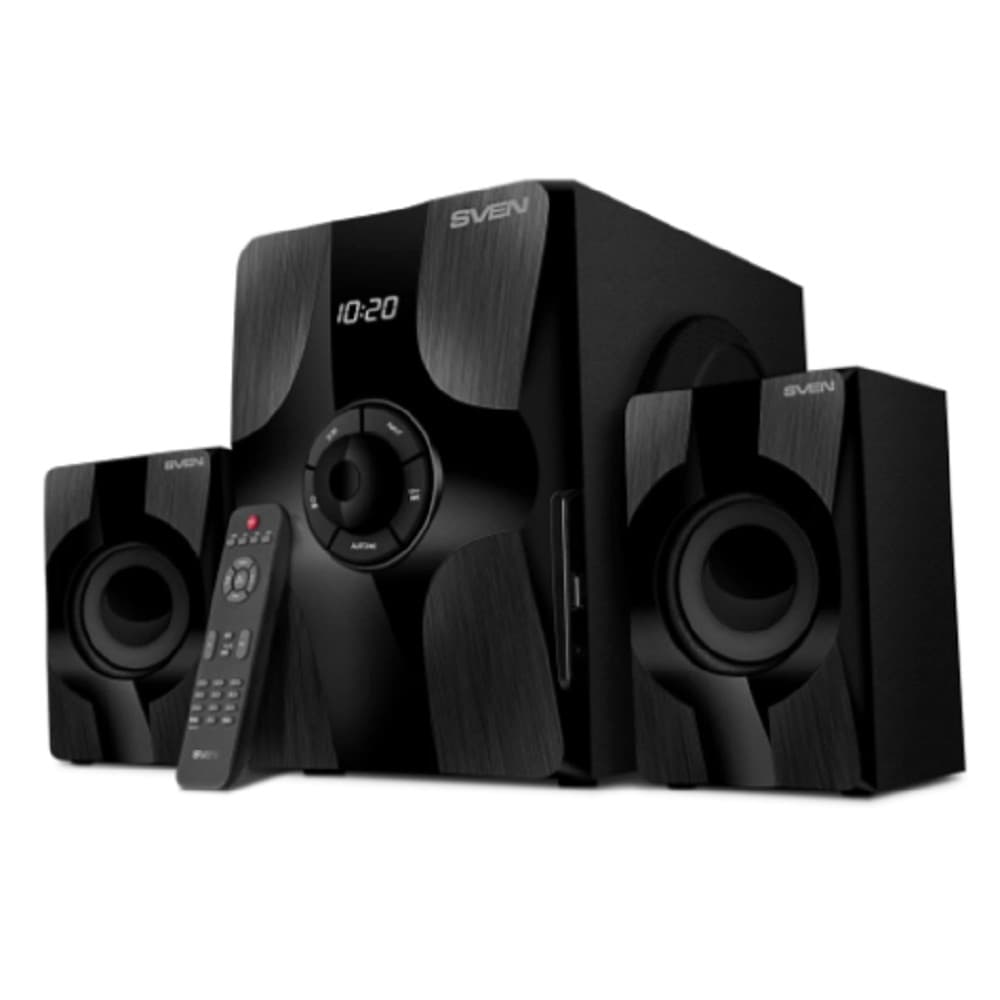 Колонки SVEN MS-315 2.1 чёрные (2x13W + 20W, Bluetooth, ПДУ, USB flash, LED-дисплей, FM-радио)