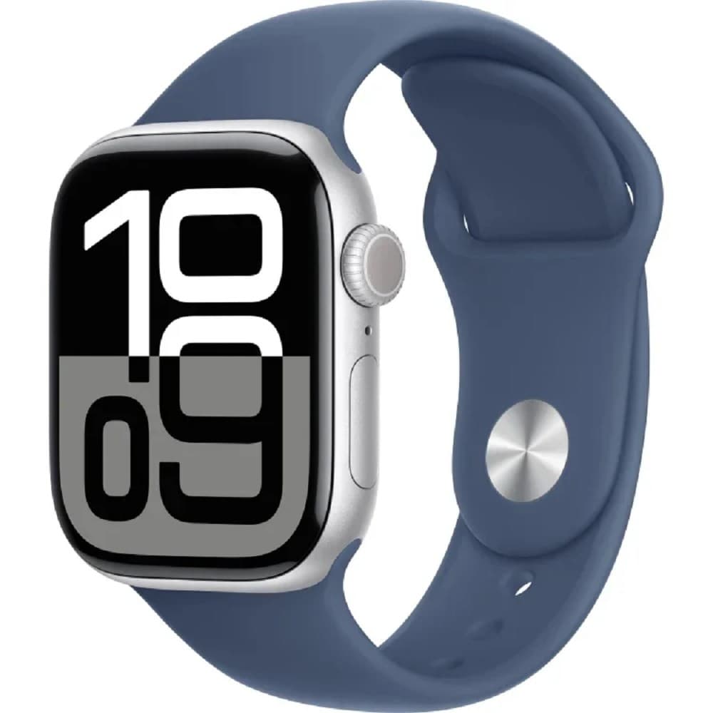 Apple Watch Series 10 42mm Silver Aluminium Case with Denim Sport Band - S/M (MWWA3LW/A)