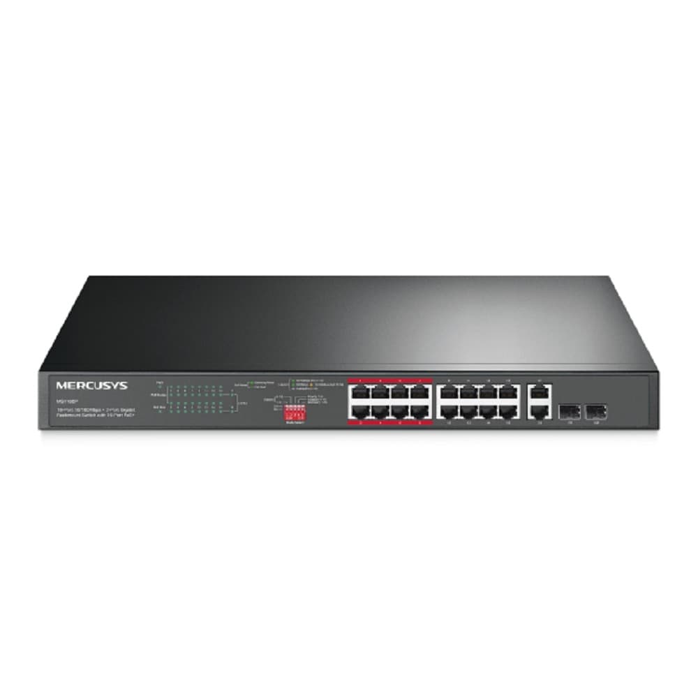 Mercusys MS118CP 16-портовый монтируемый в стойку PoE+ коммутатор 10/100 Мбит/с с 2 гигабитными портами