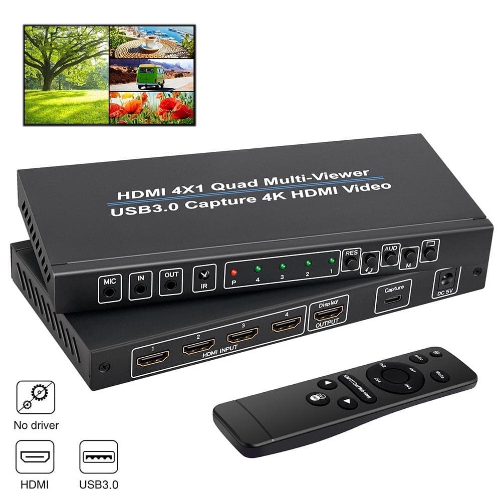 ORIENT HS0401QMV-HVC, HDMI переключатель-квадратор 4->1 с видеозахватом, 4 режима отображения, вход/выход 4K/30Гц,, HDMI 1.4, HDCP1.2, порт USB 3.0 Type-C (4K video capture output)
