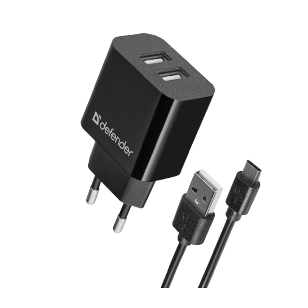 Defender Сетевой адаптер 2xUSB,5V/2.1А кабель microUSB , (UPC-21)