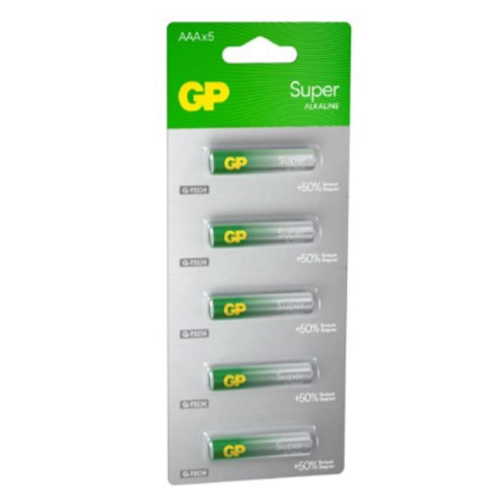 Алкалиновые батарейки GP Super Alkaline G-Tech 24А ААA - по 1 шт. на отрывных блистерах (5 шт.)