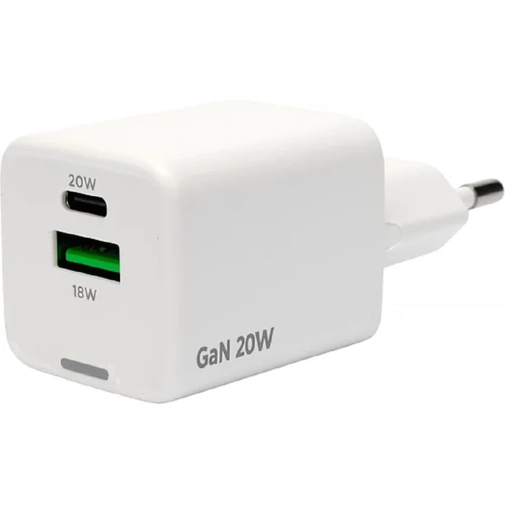 Cablexpert зарядное устройство 20Вт GaN, 3А, QC4.0/PD, 1xUSB, 1xType-C, белый, пакет (MP3A-PC-61)