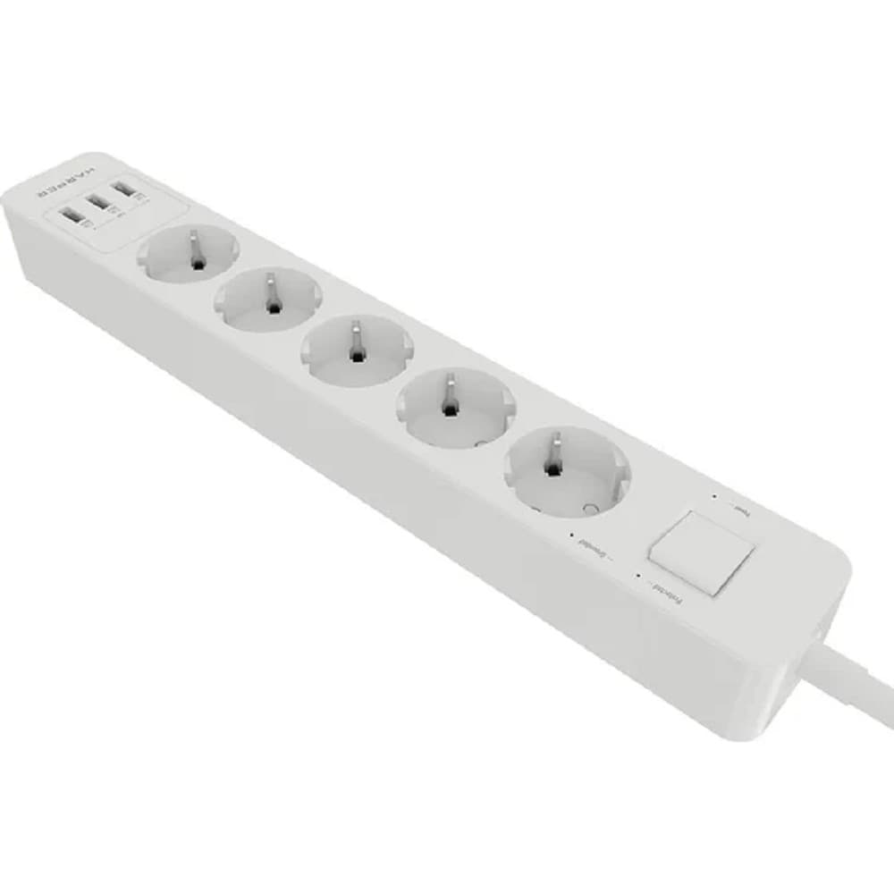 Harper Сетевой фильтр с USB зарядкой UCH-530 White (5 роз.,1,5м.,3 x USB 2.4A (max 3.4A), 4000W) {H00002264}