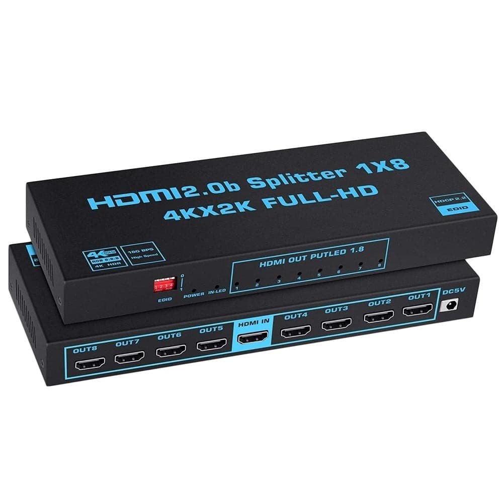 ORIENT HSP0108HL-2.0, HDMI разветвитель 1-8, UHD 4K/60Гц (3840x2160), HDR10, HDMI 2.0b, 18 Гбит/с, HDCP 2.2, EDID управление, внешний БП 5В/3А, метал.корпус