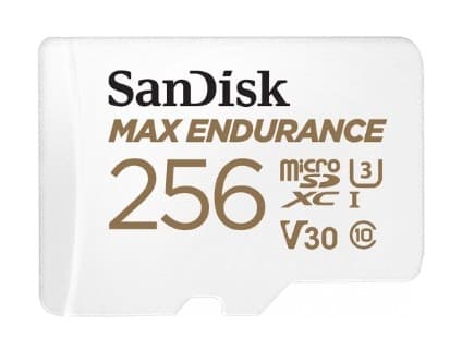 Micro SecureDigital 256GB SanDisk MAX ENDURANCE + SD Adapter - / 4K videos, Extreme endurance, up to 100/40 MB/s Read/Write speeds