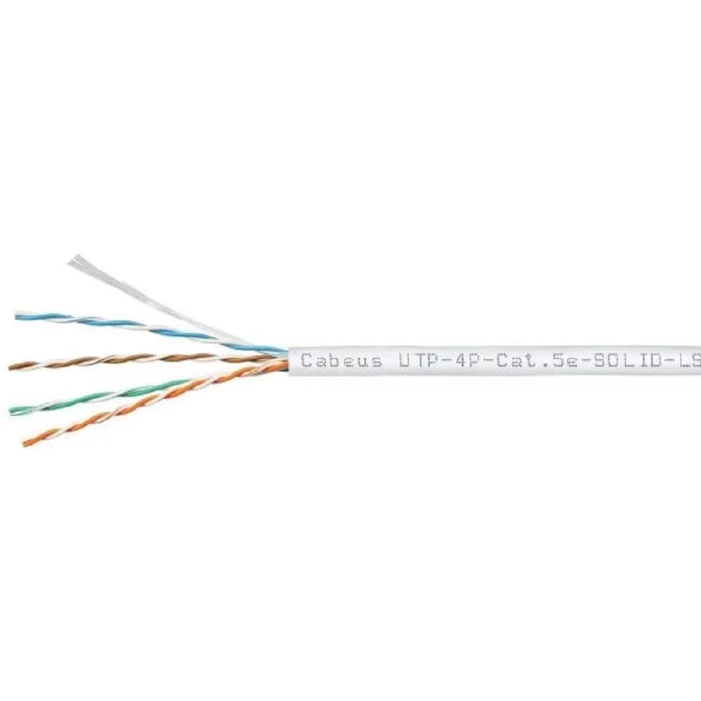 Cabeus UTP-4P-Cat.5e-SOLID-LSZH-WH Кабель витая пара UTP (U/UTP), категория 5e, 4 пары (24 AWG), одножильный, белый, LSZH, нг(А)-HF, (305 м)