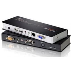 ATEN CE770-(AT-G) Удлинитель, SVGA+KBD&MOUSE USB+AUDIO+RS232, 300 метр., 1xUTP Cat5e, SPHD15+HD-DB15+2xUSB A-тип+ 2xMINI JACK+DB9, Female, с KVM-шнуром USB 1.8м., Б.П. 220> 5.3V